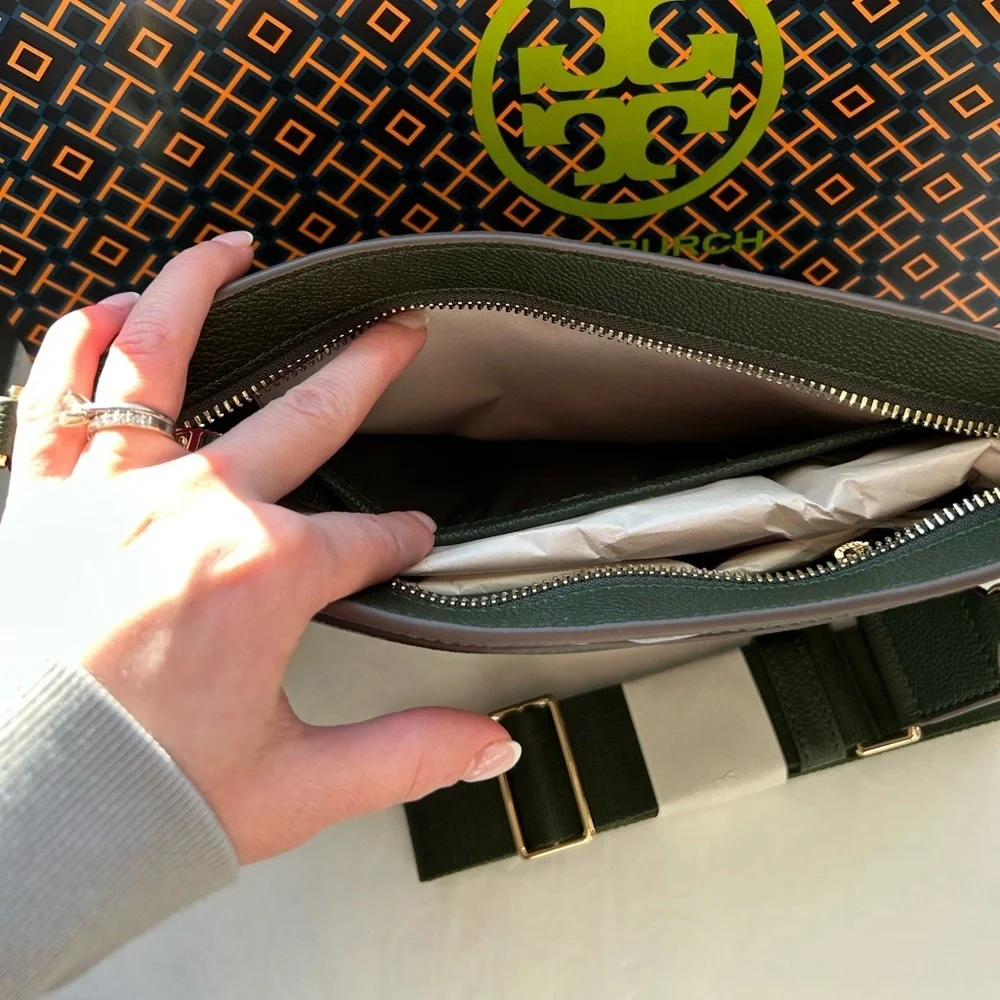 Tory Burch Blake Swingpack Crossbody Bag Basil Gold Green